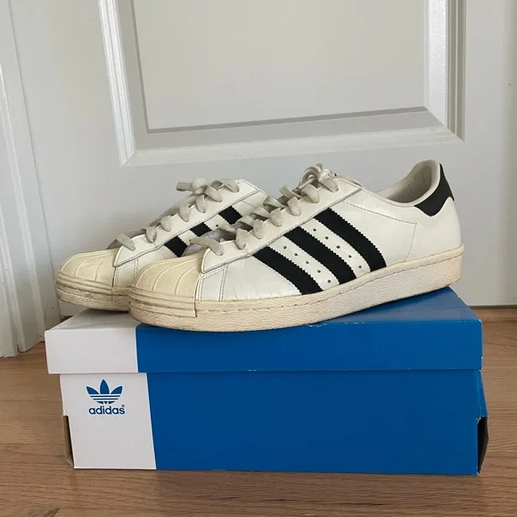 Adidas Superstar 80s DLX Sneaker - Vintage White & Black - 10.5 - Picture 1 of 14